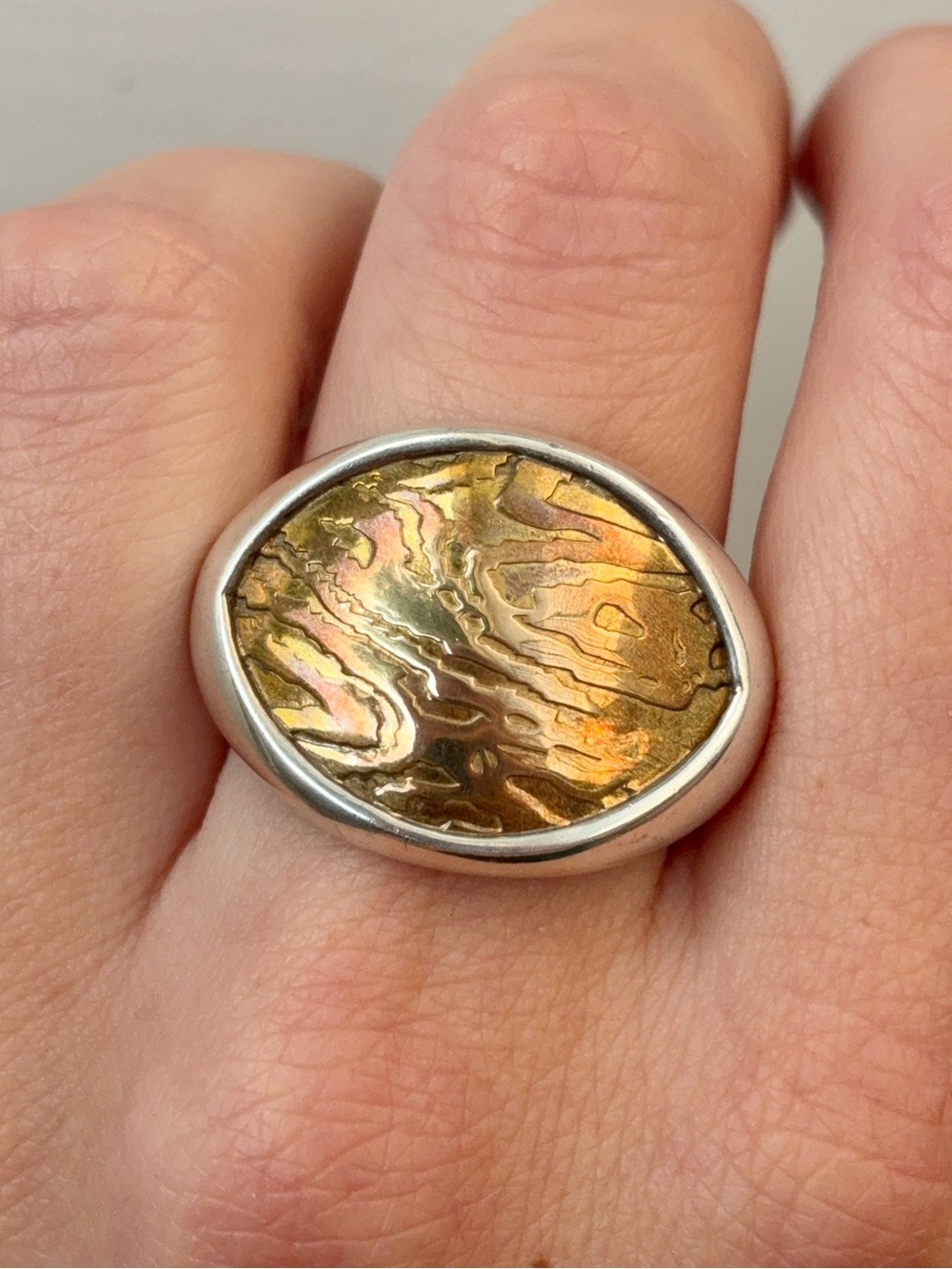 Retired Silpada Sterling Silver Bronze Two Tone Wood Grain Timber Ring